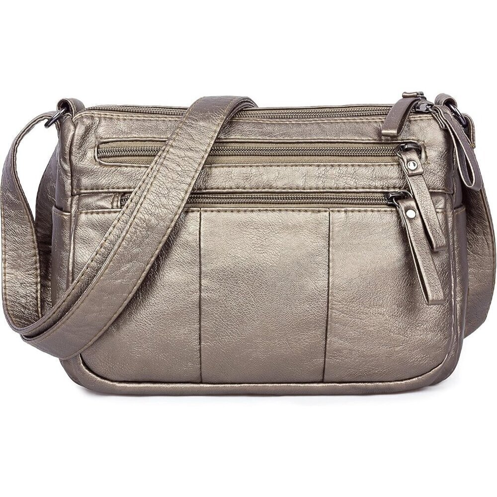 🆕 Volganik Rock PU Leather Shoulder Bag Women Silver Soft Pocketbooks Purse
